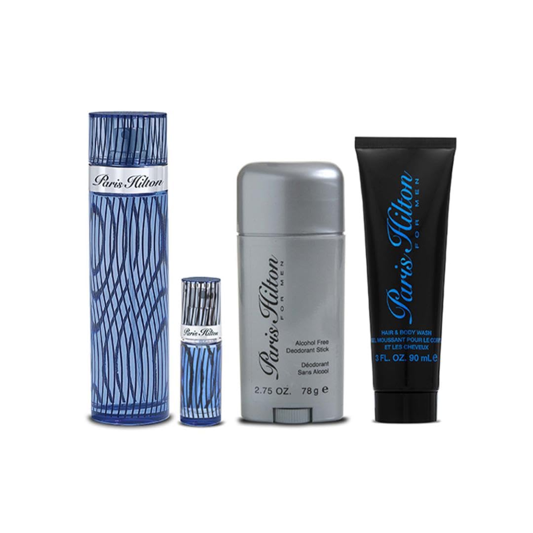 Paris Hilton For Men, 4 PCS, EDT Spray 3.4 ml/ 100ml , Hair&Body Wash 90 ml.