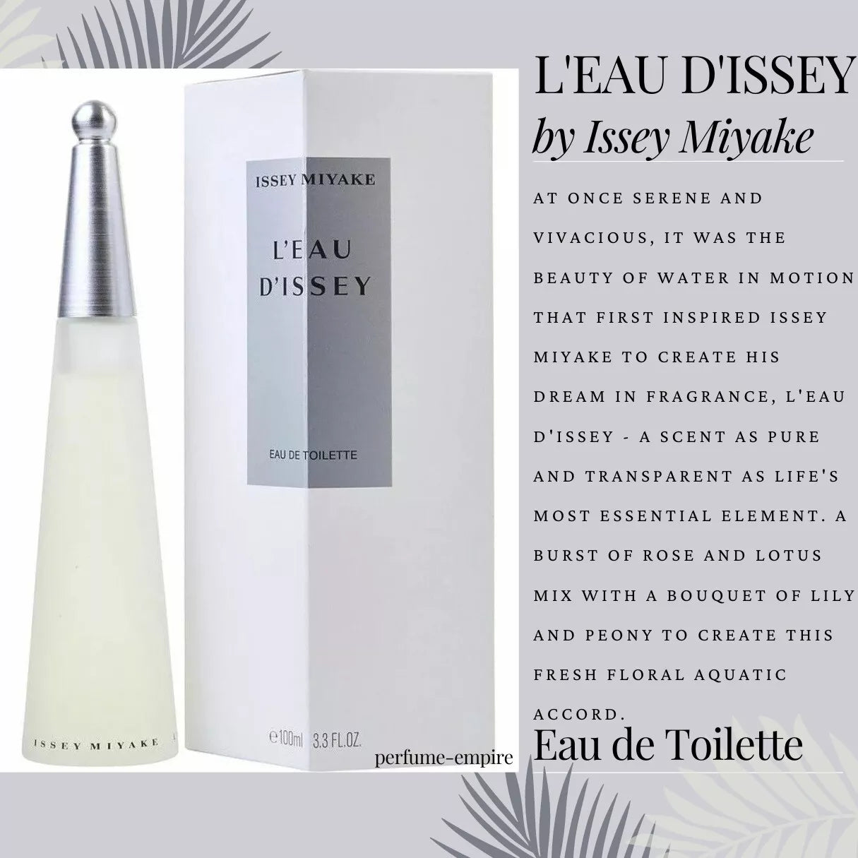 Issey Miyake, L'Eau D'Issey, Women Perfume, EDT- 100ml/3.3oz