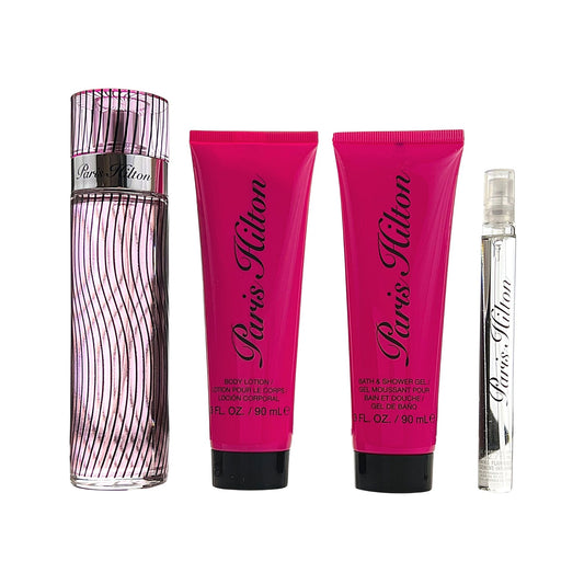 PARIS HILTON BY PARIS HILTON WOMEN 4PC. SET EDP SPRAY/VAPORISATEUR 100ML-3.4OZ|EDP SPRAY/VAPORISATEUR 10ML| BODY LOTION/LOTION POUR LE CORPS 90ML-3OZ| BATH& SHOWER GEL/ GEL MOUSSANT POUR PAIN ET DOUCHE 90ML-3 OZ|