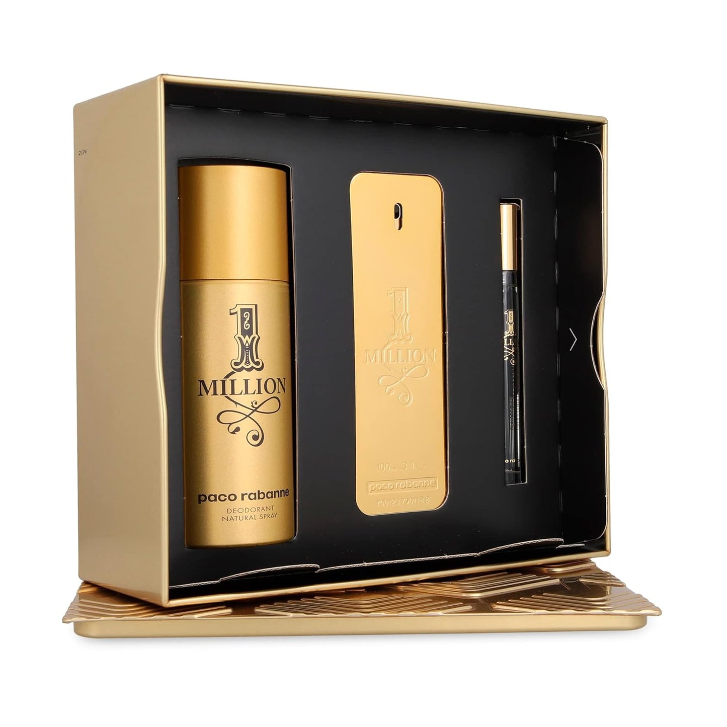 Paco Rabanne One Million 3.4Oz Eau De Toilette 3-Piece Gift Set for Men + 5.1 Oz Deodorant Spray + 0.33 Oz Travel Spray