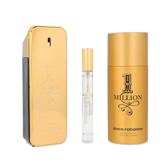 Paco Rabanne One Million 3.4Oz Eau De Toilette 3-Piece Gift Set for Men + 5.1 Oz Deodorant Spray + 0.33 Oz Travel Spray