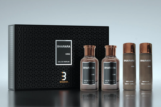 BHARARA KING 4 PIECES MENS 3.4 EDP SPRAY + 5OZ BODY LOTION +3.4 AFTER SHAVE+5OZ SHOWER GEL